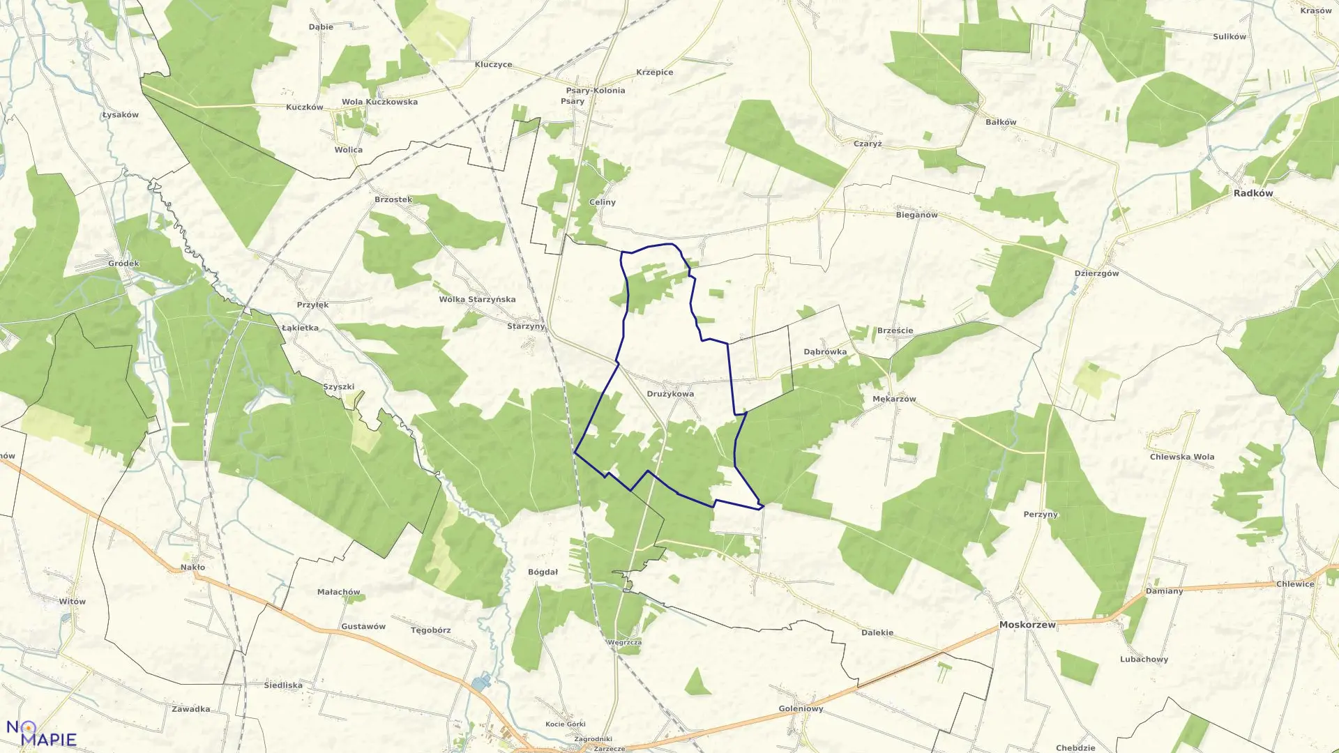 Mapa obrębu DRUŻYKOWA w gminie Szczekociny